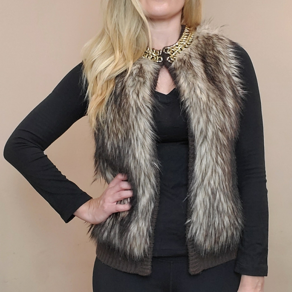 Michael Kors Chocolate Faux Fur Vest, Petite/Small